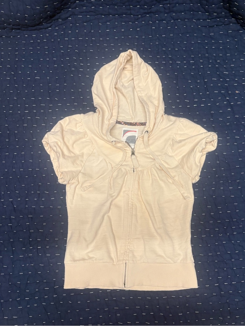Vintage old navy Short-Sleeve Zip Hoodie - Light Cream